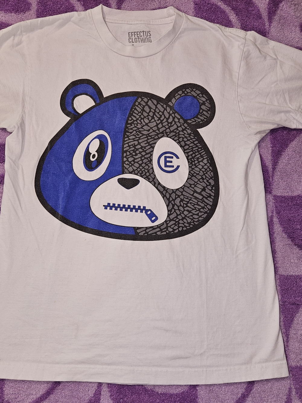 Men's White Short Sleeve Tee with Blue & Black Bear Graphic
